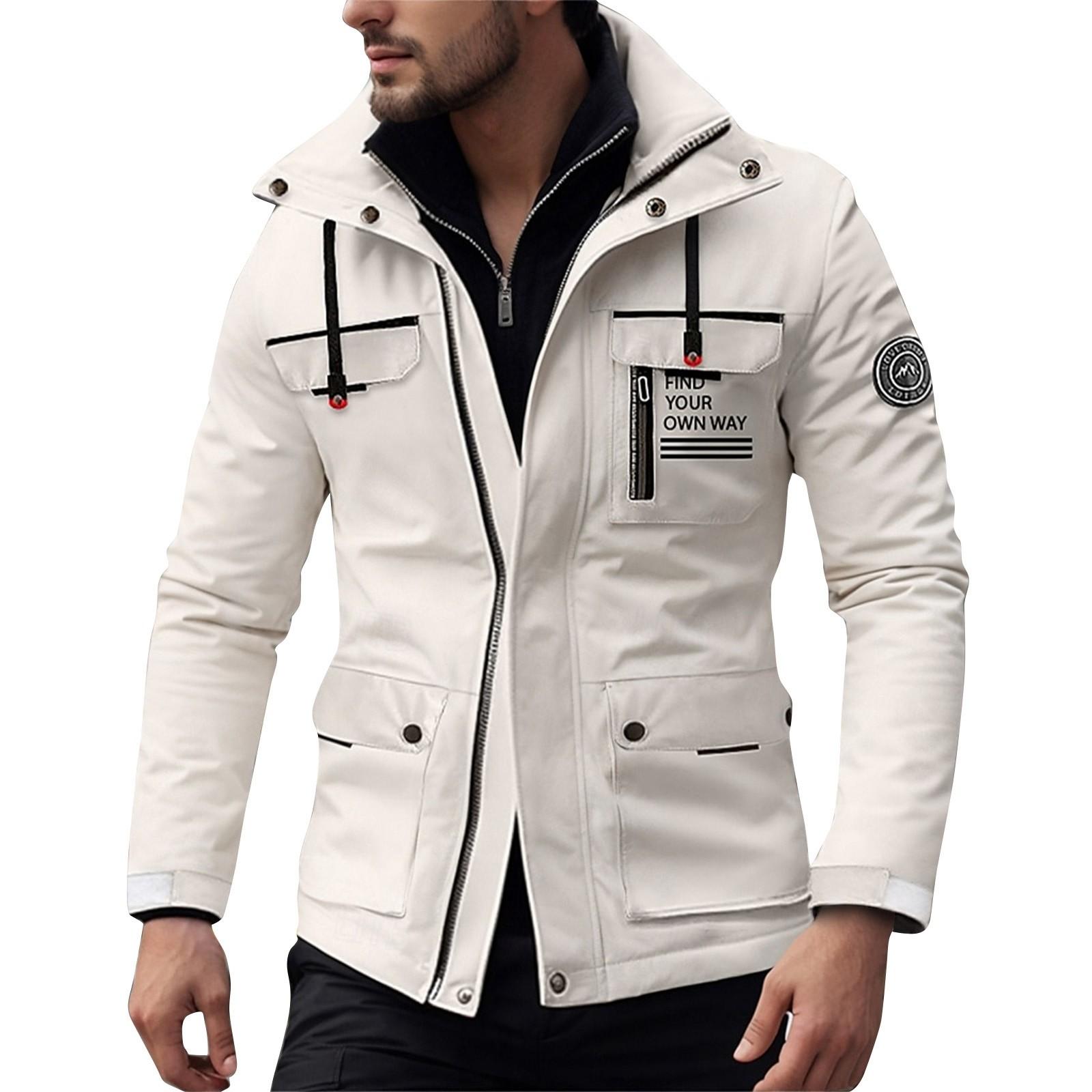 

Мужская зимняя однотонная деловая куртка с капюшоном, мужская ветровка средней длины M белый