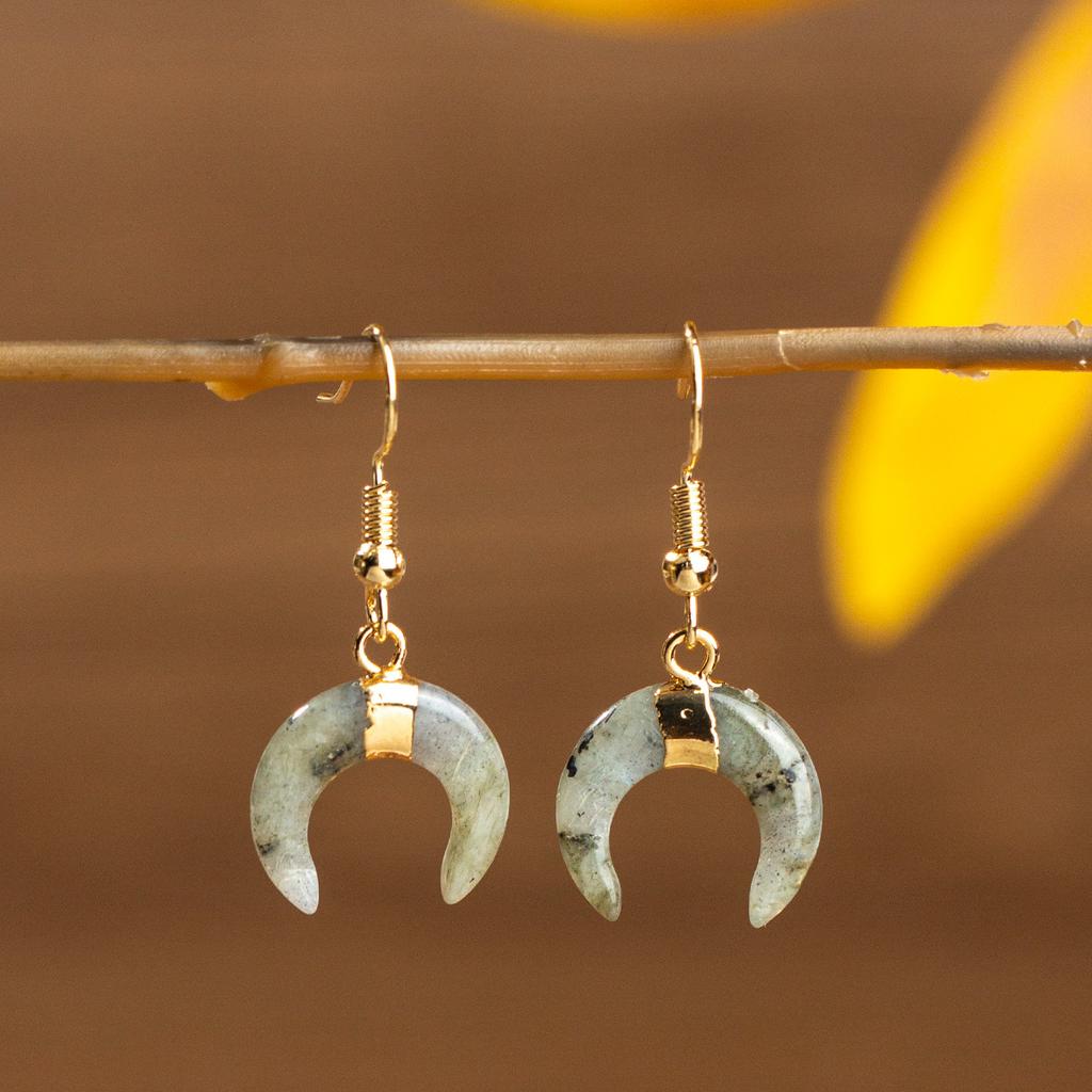 Natural crystal moon earrings, pink crystal, horn earrings, minimalist earrings, accessories,Christmas gift,Valentine's Day gift, girlfriend gift