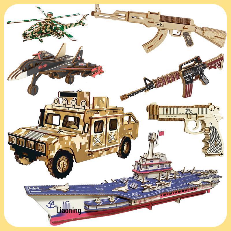 Handmade 3D Wooden Military Tank Model Puzzle for Children