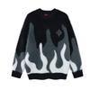 Unisex Retro American Streetwear Flame Jacquard Knit Sweater Thick Fleece Lined Crewneck Pullover Winter