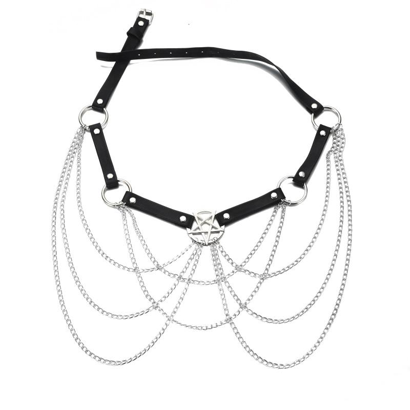 Pentagram Körperkette Schmuck Sexy Taillengürtel mit Ketten Festival Mode Party Schmuck für Frauen Mädchen Gothic Accessoires