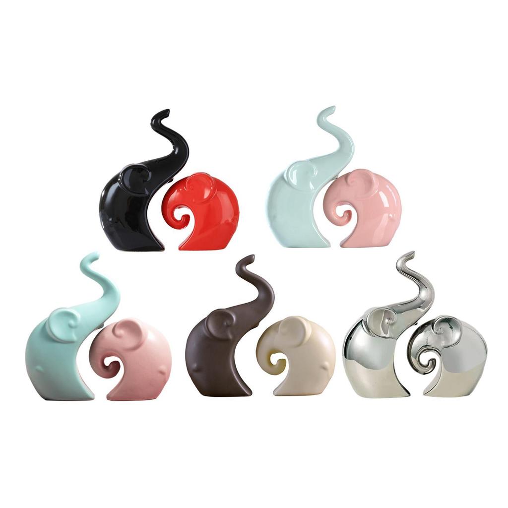 2 Pieces Couple Elephant Statues Collection Table Centerpiece Animal Sculptures for Living Room Office Bedroom Shelf Fireplace