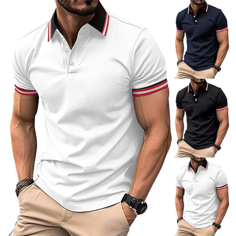 New Men's Casual POLO Shirt Buttons Ribbed Lapel Design Versatile T-shirt Tops Fashion Sweatshirt
