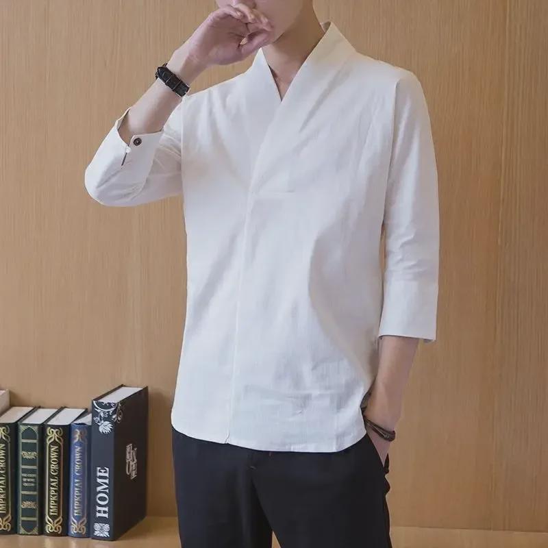Men's Chinese Style Summer Tang Suit: Short-Sleeved Hanfu Top for Meditation, Tea, and Casual Wear