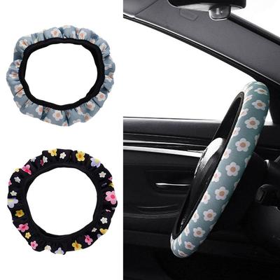 Car Steering Wheel Cover Suitable For 36~38cm Flower Printed Elastic No Inner Cover Breathable And Absorbent Handle Cover L8F0