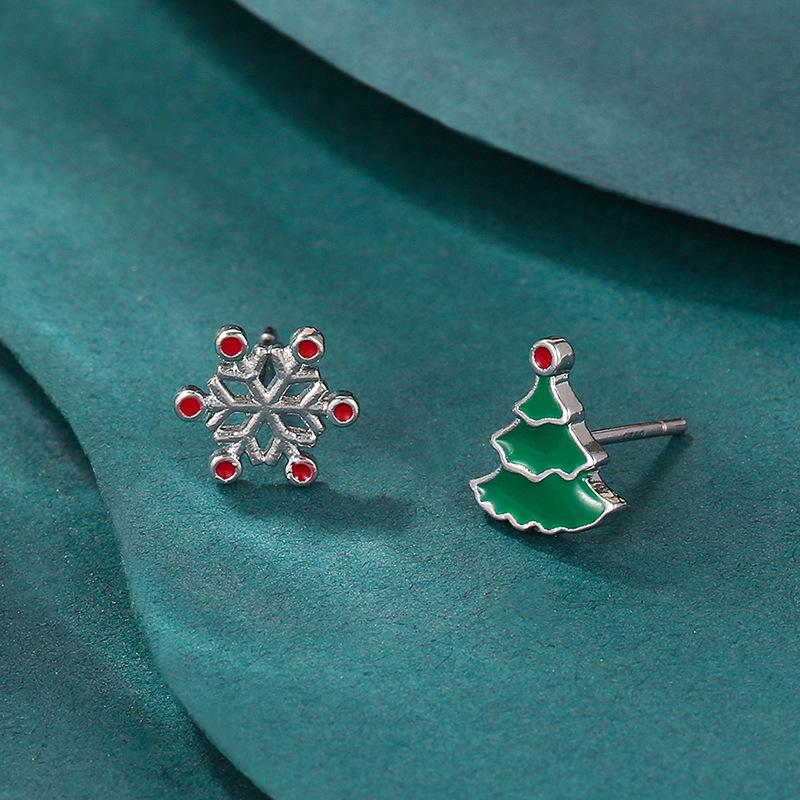 European & American Christmas-Themed Red Enamel Reindeer Santa Claus Stud Earrings for Women