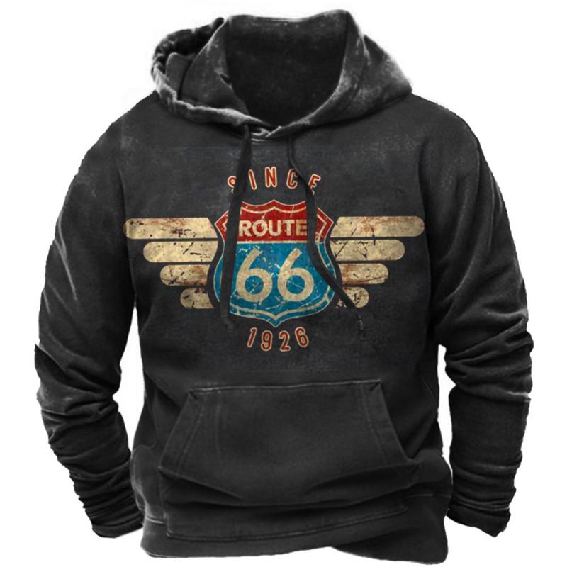 Vintage Hoodie Route 66 3d Moto Print Hoodies Fashion Hoodies Streetwear Casual Jacket Sweatshirts For Men Oversize Sweatshirt