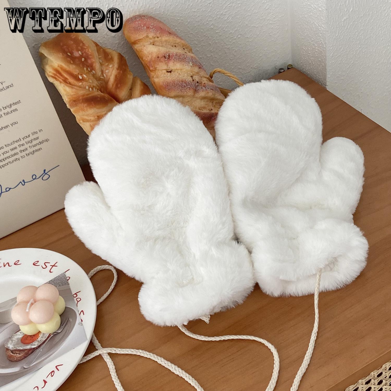 

WTEMPO 1 пара простых белых теплых плюшевых базовых варежек своими руками, универсальные ветрозащитные холодостойкие подвесные перчатки на веревке, подарки 1pair белый