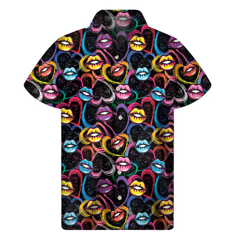 Fashion Men Women Summer Vacation Loose Short Sleeves Hawaiian Tee Shirts Button Lapel Aloha Blouse