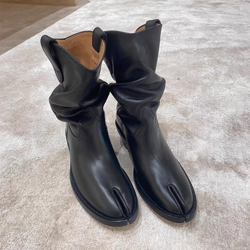 

Версия из мягкой кожи Руодан Короткие ботинки Вестерн Ботинки на меху Женские Мягкая кожа Разделенный носок Ковбойские ботинки Толстый каблук Плиссированные ботинки на копытном каблуке 40 чёрный
