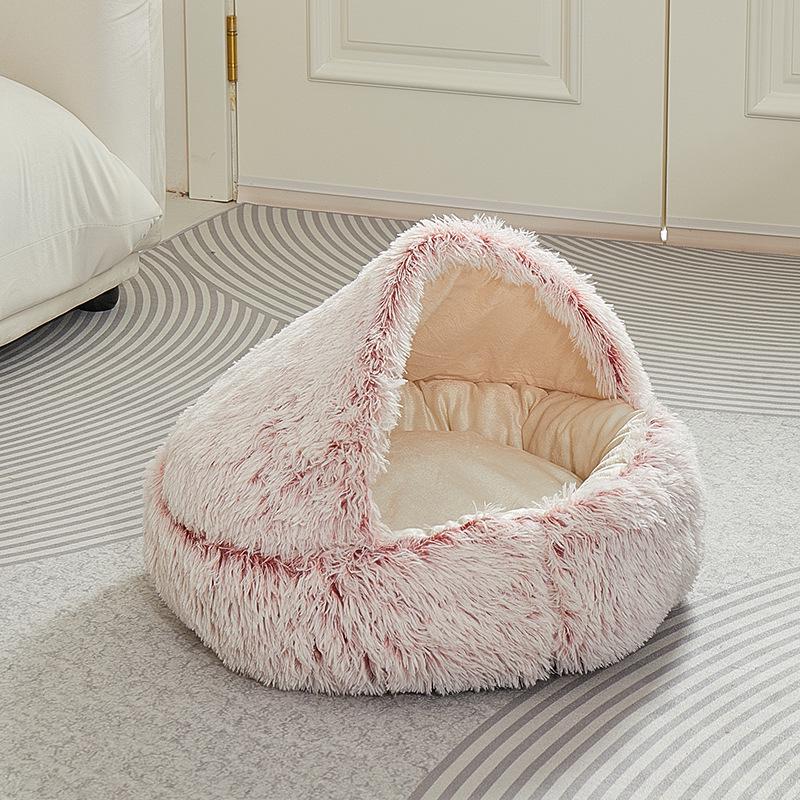 Cozy Plush Cat and Dog Bed: Year-Round Semi-Enclosed Shell Design for Warmth and Comfort