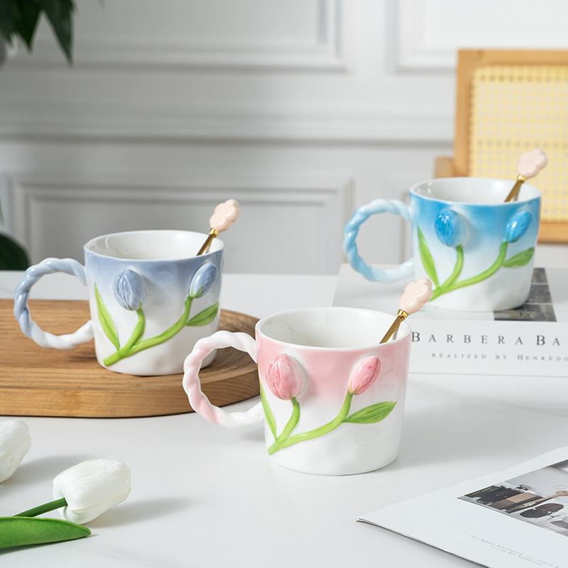 Tulip Cup Ceramic Creative Home Breakfast Mug Couple Coffee Water Cup Women's New 2026 Good Looks