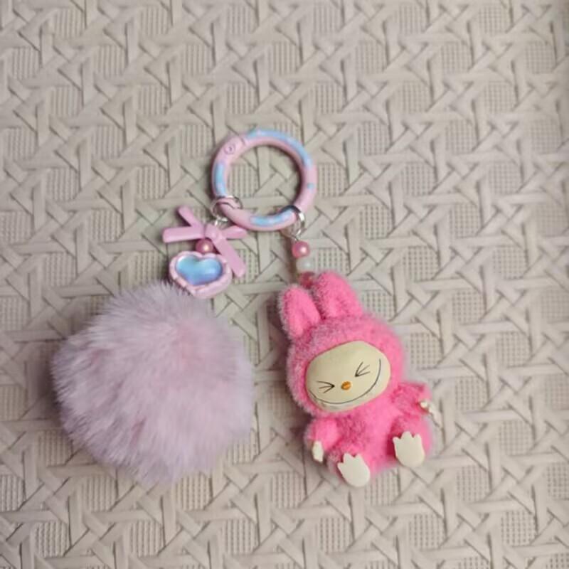 Flocking Mini Keychain Vinyl LABU Cute Grain Baby-free Bag Mobile Phone Pendant Cute Keychain