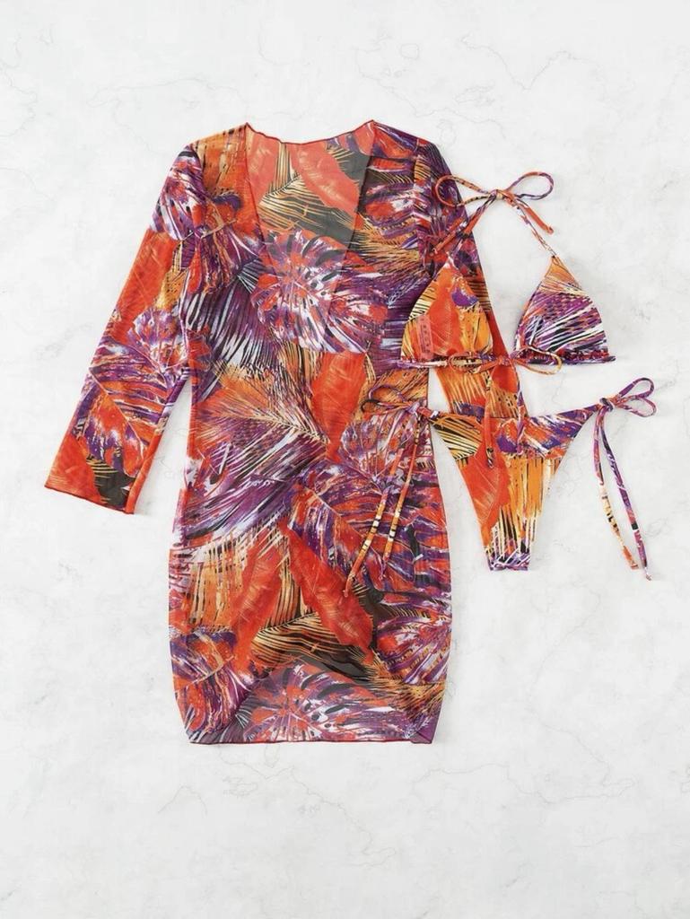 New Print Mesh Sun Protection Three-Piece Bikini Swimwear