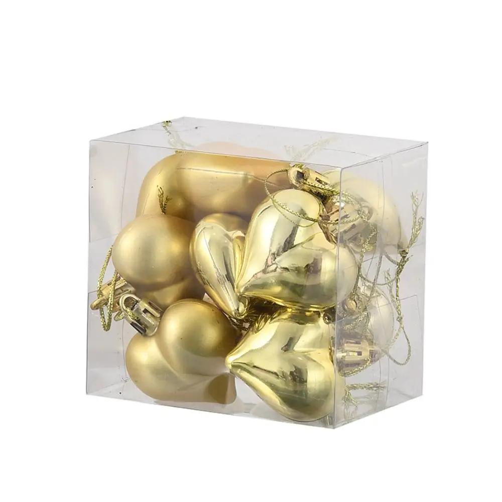 12PCS Cute Plastic Heart Ball Ornaments Set 4.5CM Glitter Christmas Balls Party Decor Ball Christmas