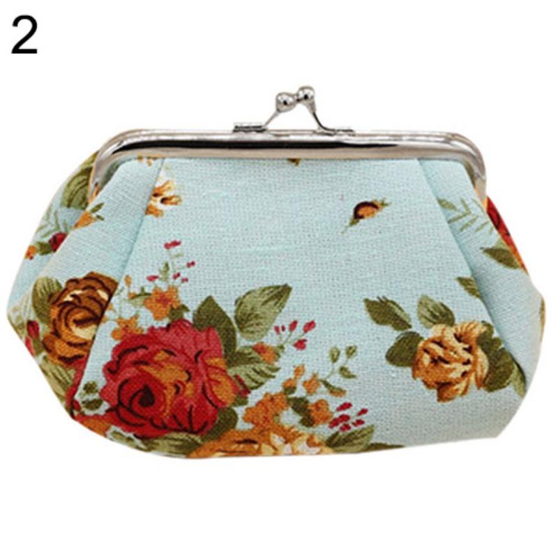 New Women Coin Purses Flower Printed Canvas Wallet Card Holder Coin Purse Clutch Handbag Bag for Beauty