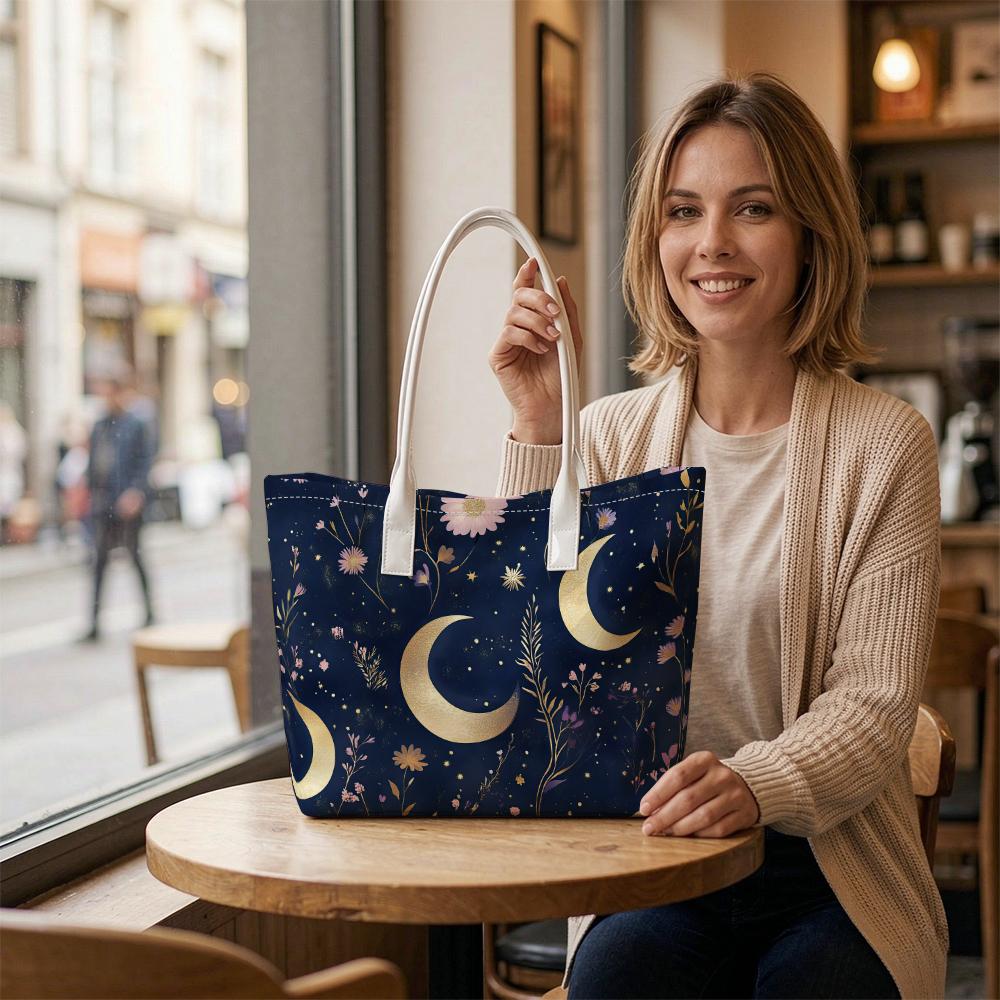 Moon Floral Casual Shoulder Tote Bag Fashion Daily Portable Shopping Handbag
