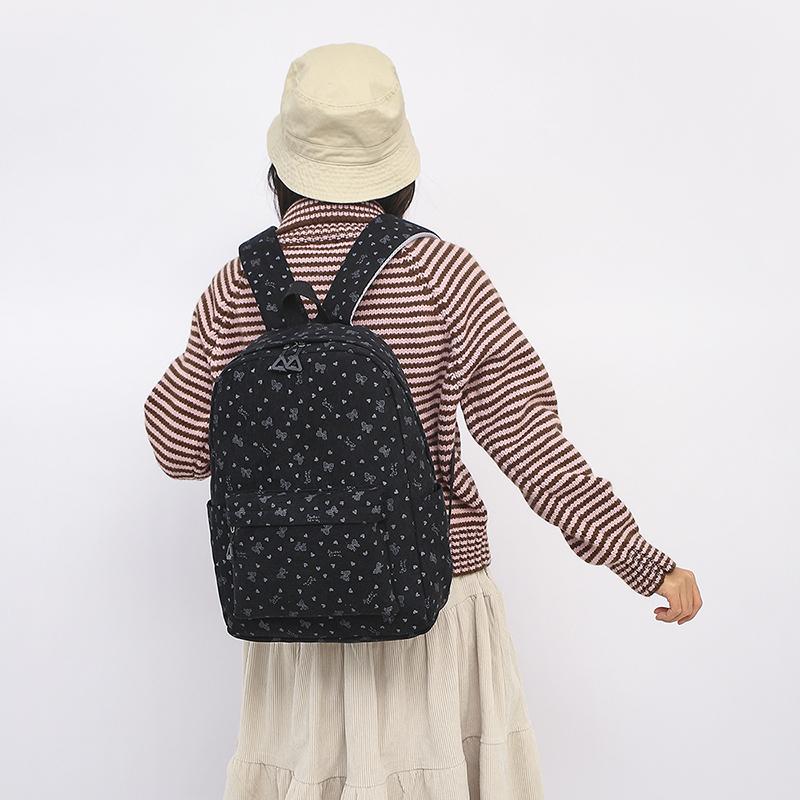 Three-Piece Backpack Set Bow Printed Corduroy Large Capacity Handbag Multi-Functional Backpack with Lunch Bag Pen Bag