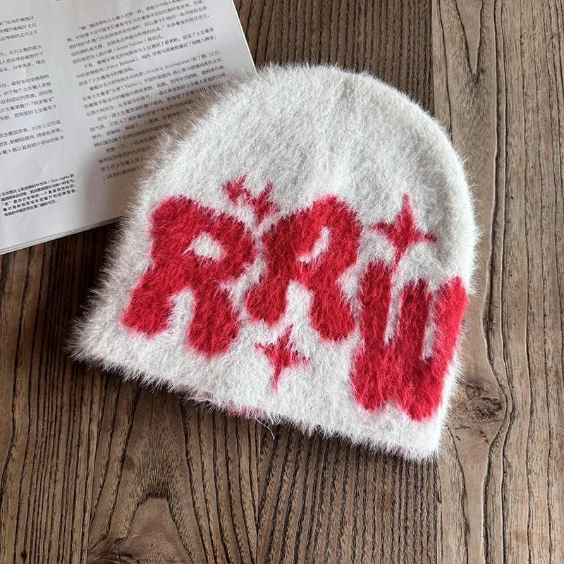 Y2K Letter Fluffy Plush Beanies For Men Women Auutmn Winter Knit Hip Hop Cap Male Soft Outdoor Warm Skullies Ski Hat Bonnet Girl