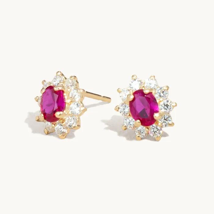 14K Ruby Sunflower Earrings
