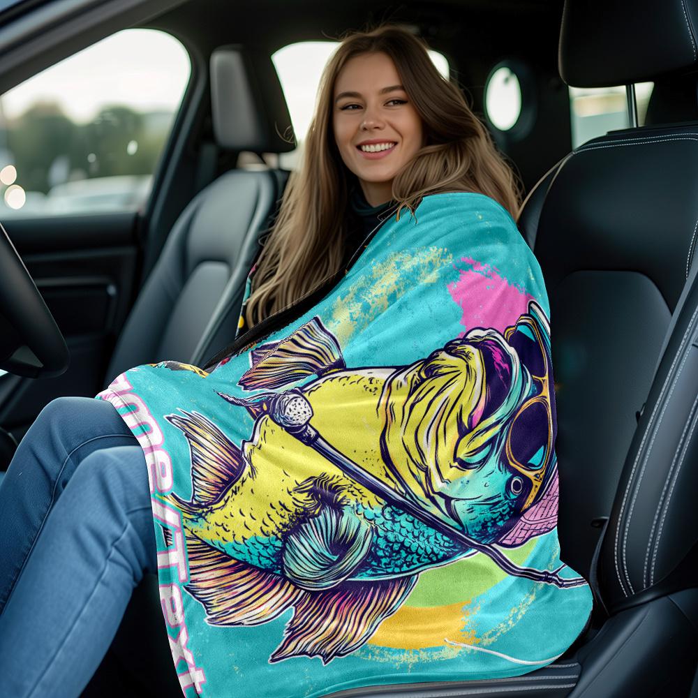 Name Fish Fleece print Blanket, suitable for sofa, bed, birthdays, children, fishing enthusiasts, friends, gifts