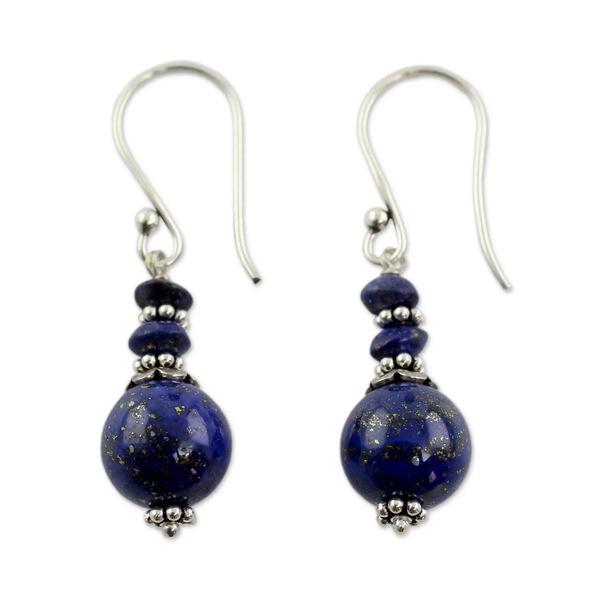 Fashion Vintage Elements Silver Color Natural Lapis Lazuli Female Earrings Wedding Anniversary
