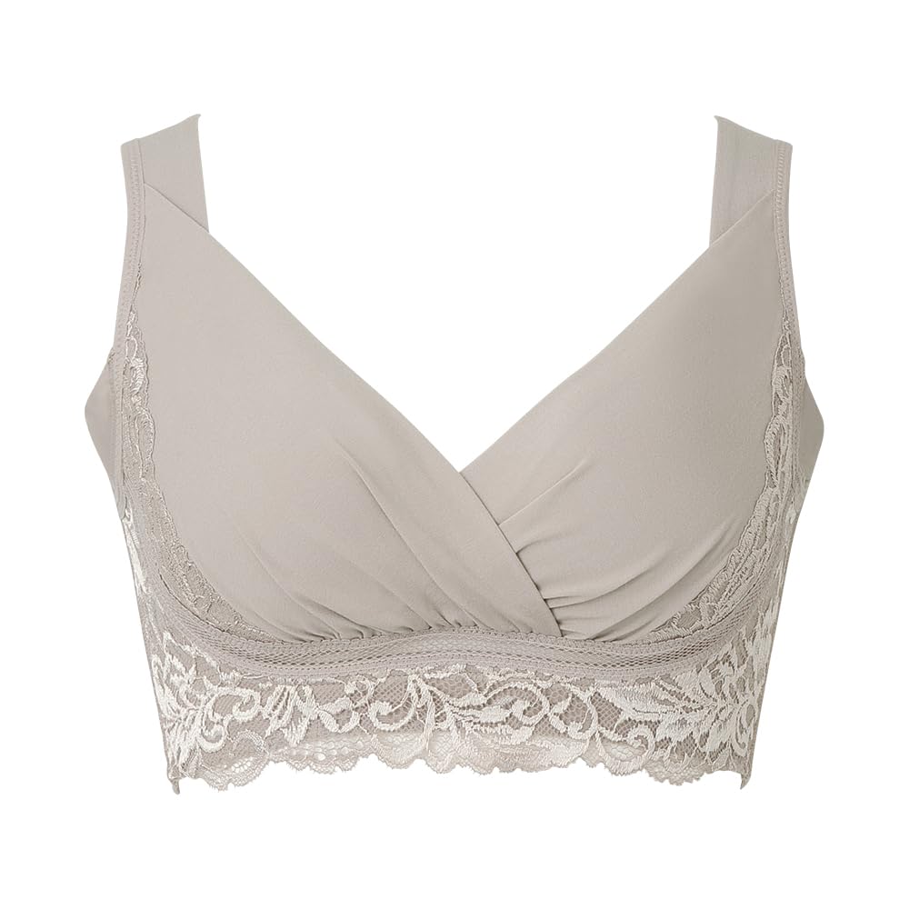 New shaping cotton blend catcher cup lace bra M [Bradelis York] Non-wired bra, 24, taupe,