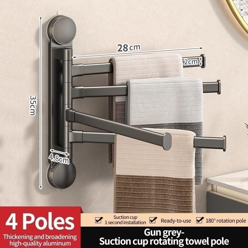 No Need To Drill Suction Cup Rotating Towel Rack, Bathroom Multi-pole Folding Sorage Rack, Towel Hanging Pole, Kitchen Rag Rack