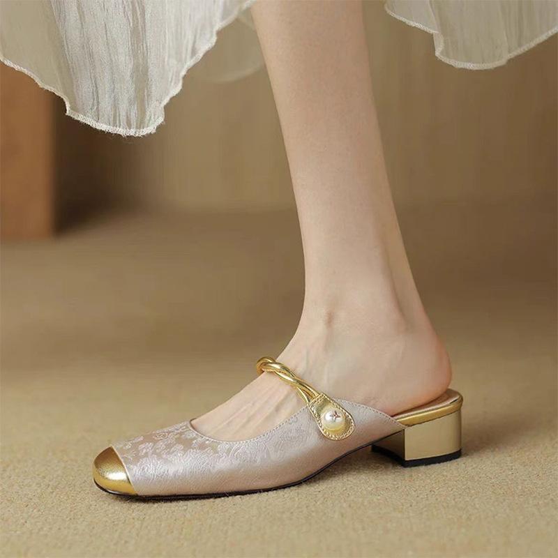 Shallow Mouth Versatile Soft-soled Muller Shoes for Women's Outer Wear Spring and Summer New French Bag Head Half Slippers Mary Jane Single Shoes