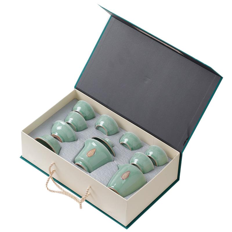 Ge kiln ten heads open ceramic kung fu tea set gift box set teacup light luxury company event gift