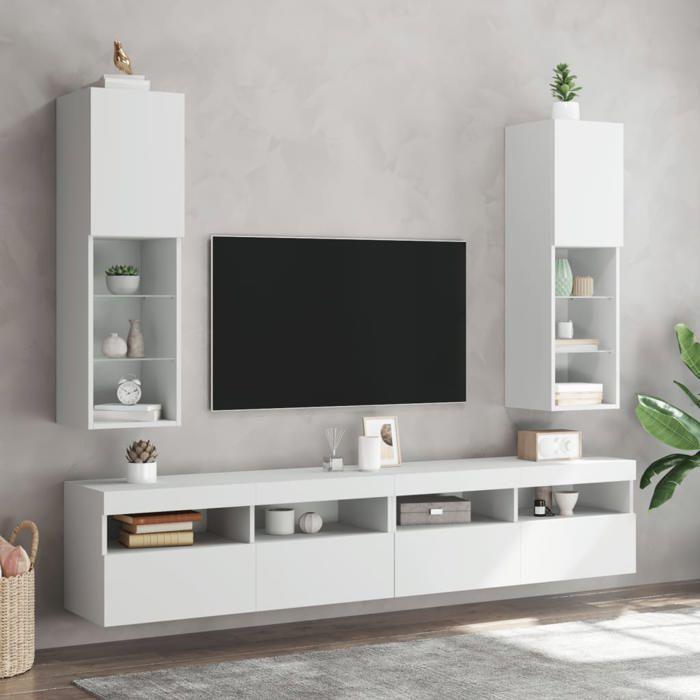 VidaXL Meubles TV avec Lumières LED 2 pcs, Armoires de Télévision Murales, Meubles Télé avec Rangement Salon Salle de 837016