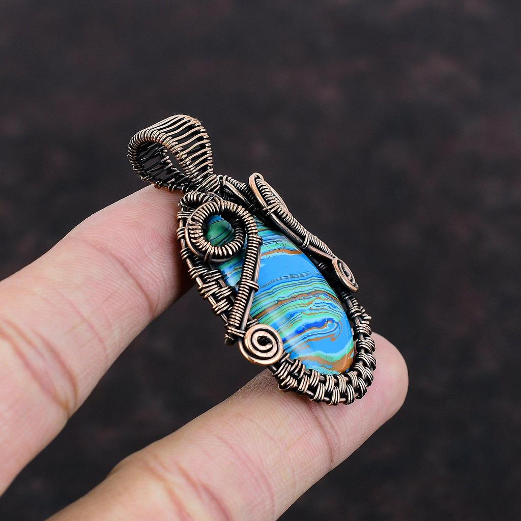 Rainbow Calsilica Pendant Copper Wire Wrapped Gemstone Jewelry Boho Pendant Handmade Pendant Copper Jewelry Gift For Mom Birthstone Pendant