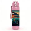 1PC Retro Van Desert Sunset Scene Print 750ml Color Plastic Sports Water Bottle Leakproof Flip Straw Lid Suitable for Sports Office Home Use