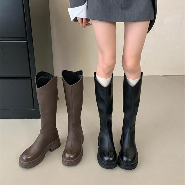 2025 New Autumn and Winter Round Head Thick Legs Big Tube Circumferential Knight Boots Elastic High Boots But Knee Boots Women's Boots