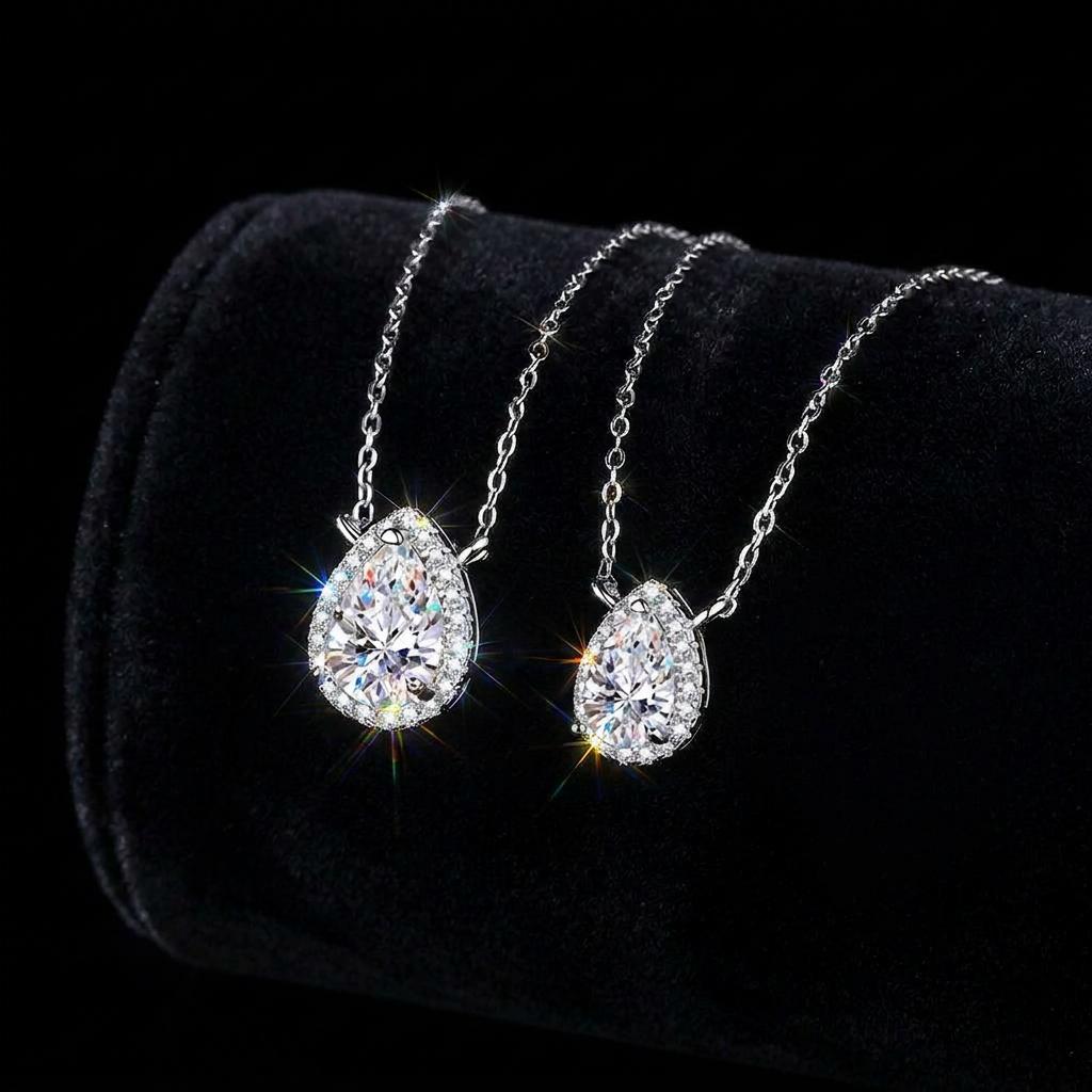 Factory S925 Silver Water Drop Moissanite Pendant Necklace Special Pear Cut GRA Moissanite Necklace for Women Gift