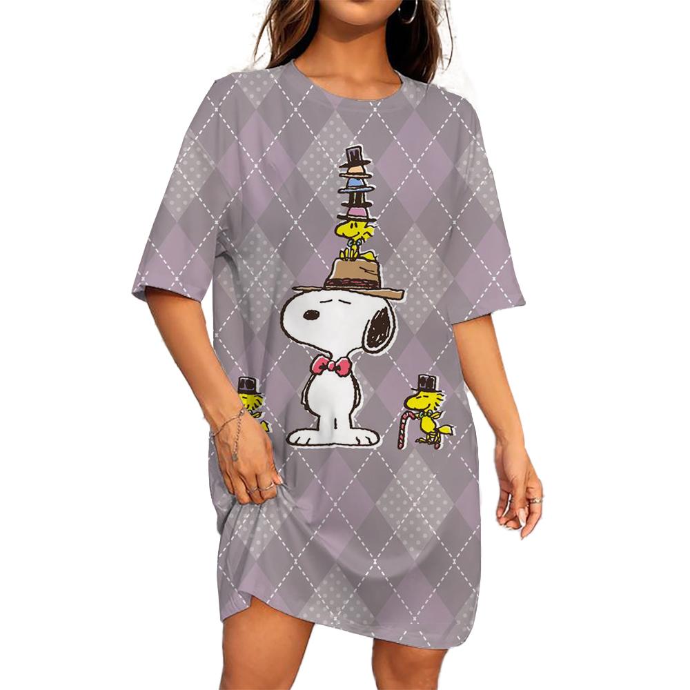 

Літня сукня вільна вінтажна з принтом Snoopy сукня-футболка повсякденна жіноча з коротким рукавом нова сукня великого розміру жіночий одяг L