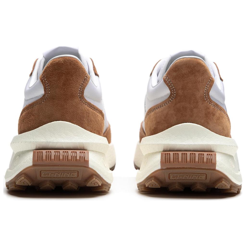 Li Ning Light Boat Reflective Shock Absorbing Non-Slip Low Top Casual Running Shoes Unisex sneaker White Brown AZGU081-8