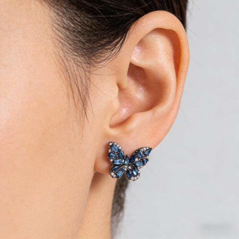 Exquisite Sparking Inlaid Blue Synthetic Zirconia Butterfly Shaped Stud Earrings for Women's  Elegant Jewelry Accessories