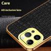 For iPhone 16 Pro Case Crocodile Texture Ring Kickstand TPU+Leather Electroplating Phone Cover