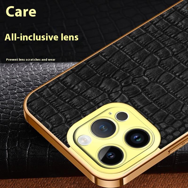 For iPhone 16 Pro Case Crocodile Texture Ring Kickstand TPU+Leather Electroplating Phone Cover