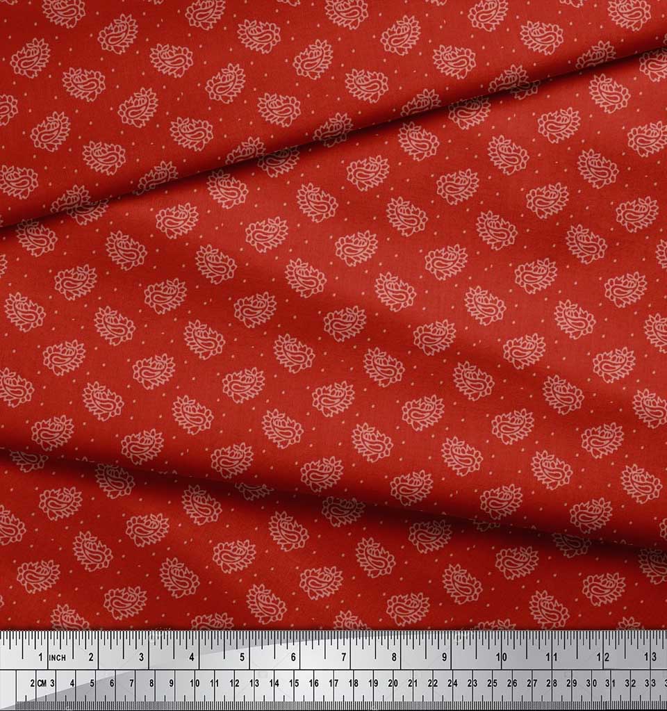 Soimoi Japan Crepe Satin Fabric Dot & Paisley Print Fabric by Metre 42 Inch