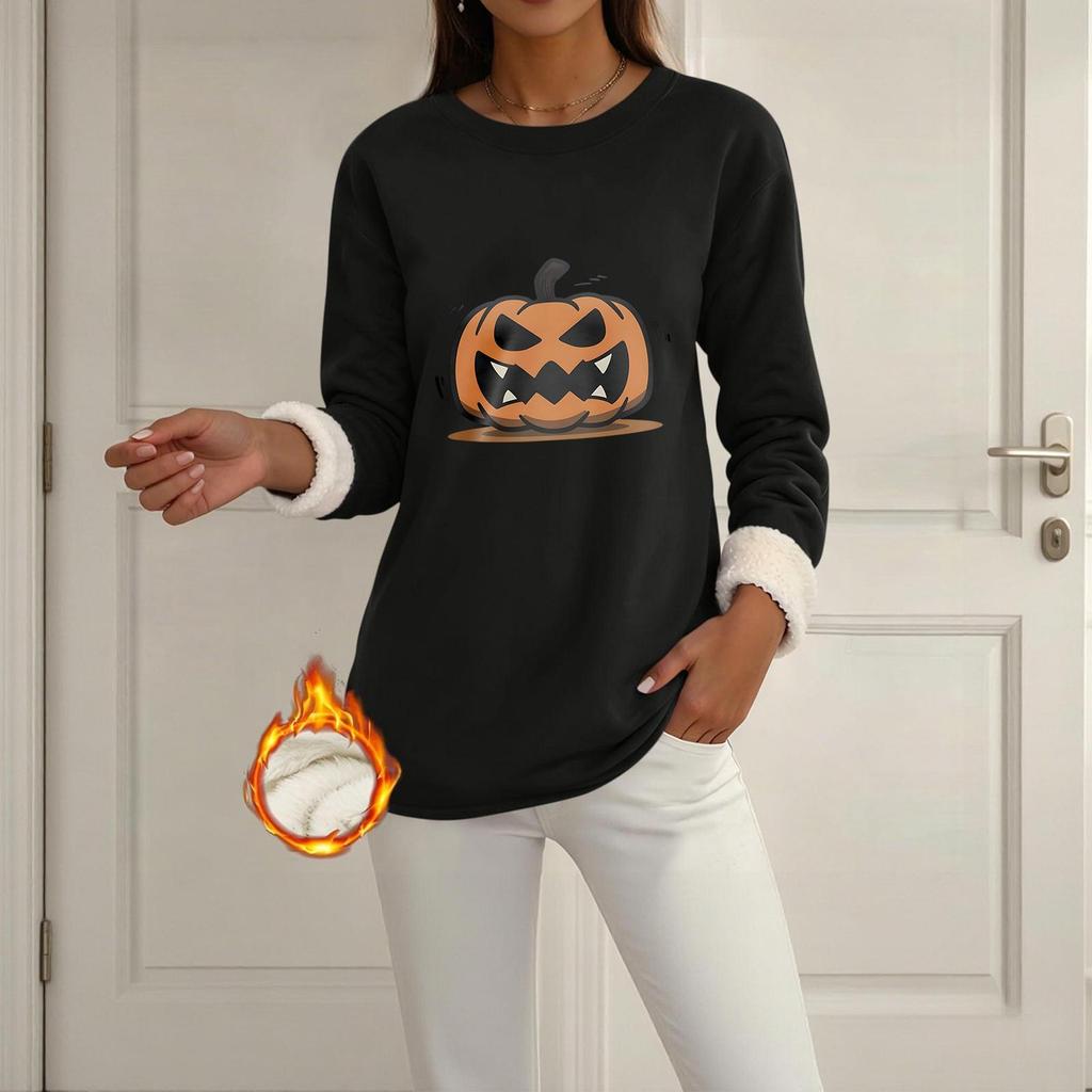 Women's Halloween -Lined Long Sleeve Round Neck Print Casual Winter Top