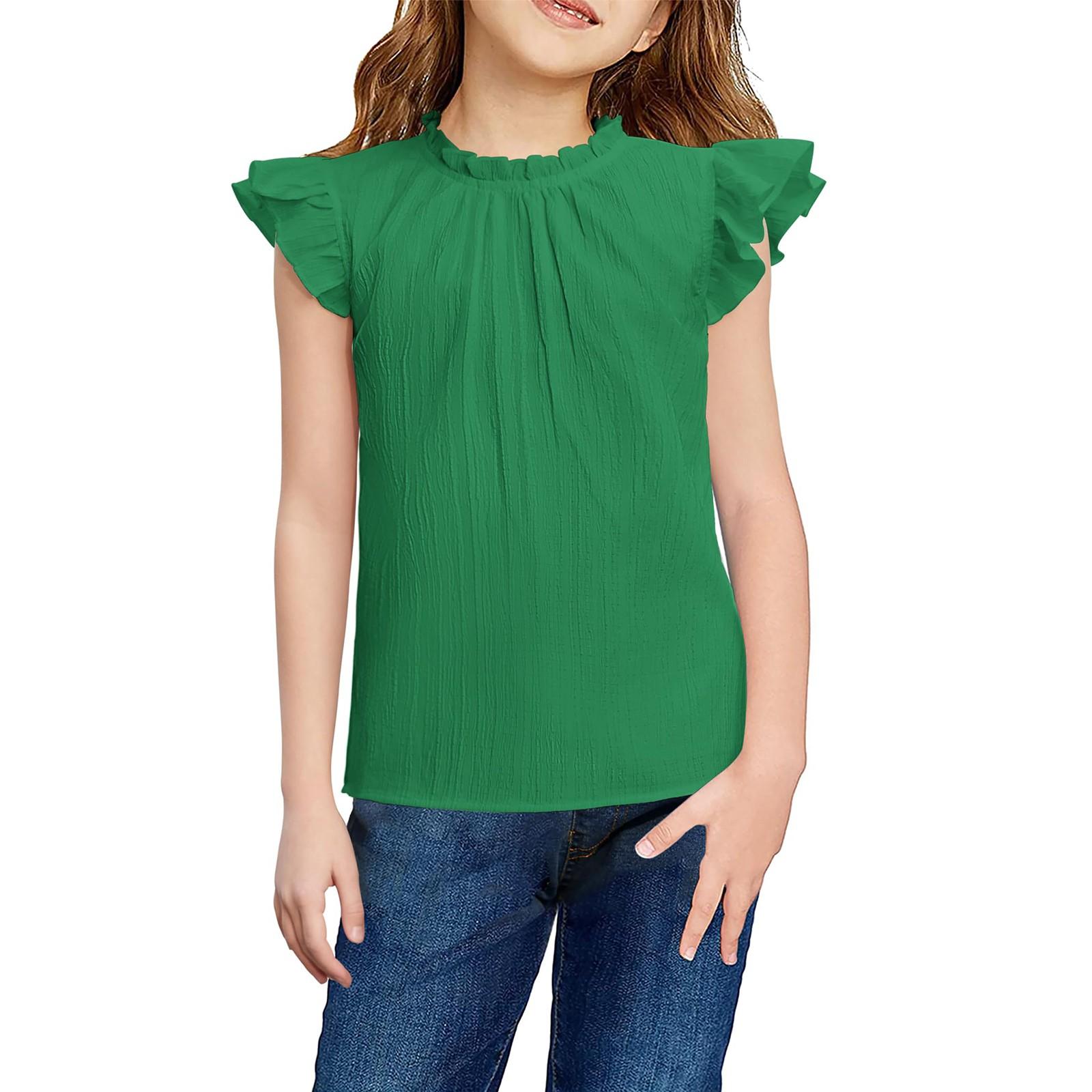 

Детская мода Falbala, оборки для отдыха, милая девочка с короткими рукавами, воротник рубашки, плиссированная текстура 120 армия зеленый