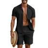 Men's Casual Solid Color Button-Down Shirt & Shorts Set - Summer Vacation Wear