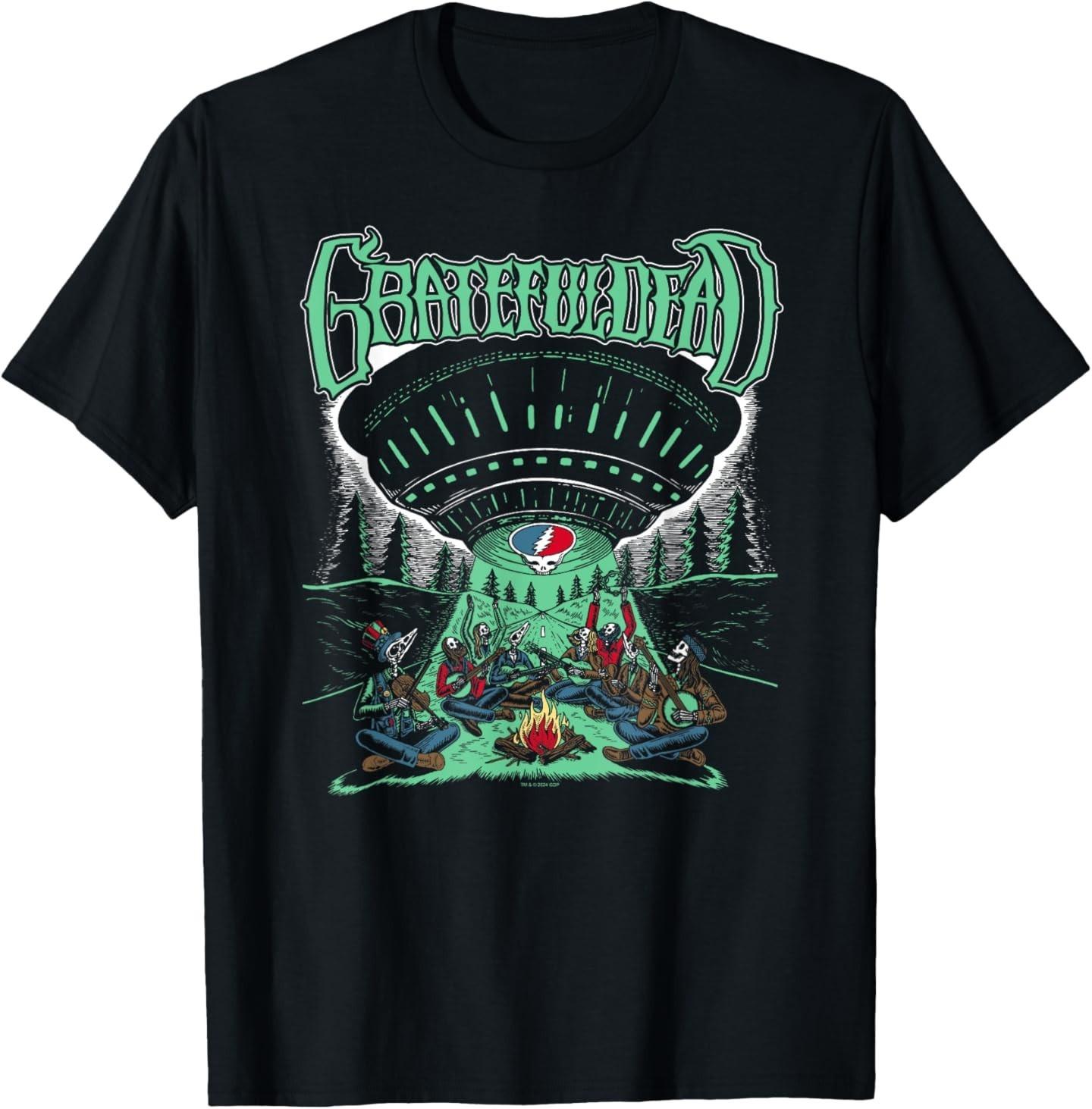 

Grateful Dead Skeletons and Aliens Camping Band T-Shirt Mens Womens Tees Top 2XL