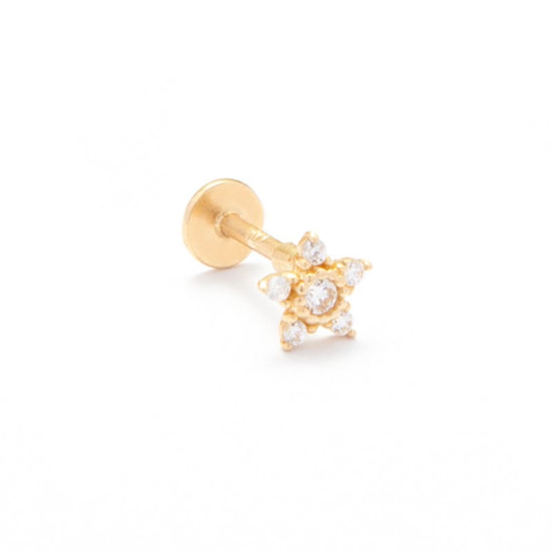 LUNNE 14k Flower Cubic Labret Tragus Piercing (14K Gold) #W06