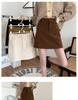 Plus Size Women's Coffee Corduroy A-line Skirt - Autumn/Winter Hip-Hugging Retro Brown Short Skirt