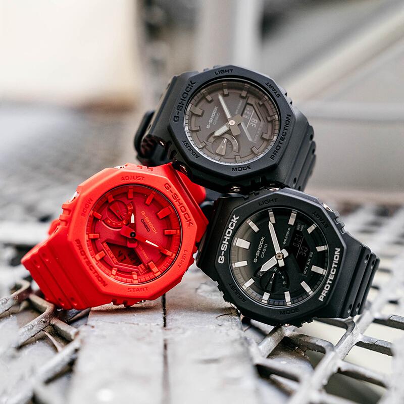 Casio Iron Man Color Coast Octagon Waterproof Quartz Movement Resin Strap Japanese and Korean Watch Men's Watch Red Dial GA-2100-4APR-person