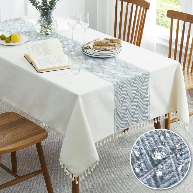 Waterproof Cotton Linen Tablecloth With Embroidery Oil-Resistant Washable Dining Table Cover Nordic Style Rectangle Mat