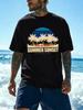 Retro Sunset Palm Surfboard Print Unisexs 100 Cotton Tshirt Summer Short Sleeve Crew Neck Loose Beach Vacation Surf Top